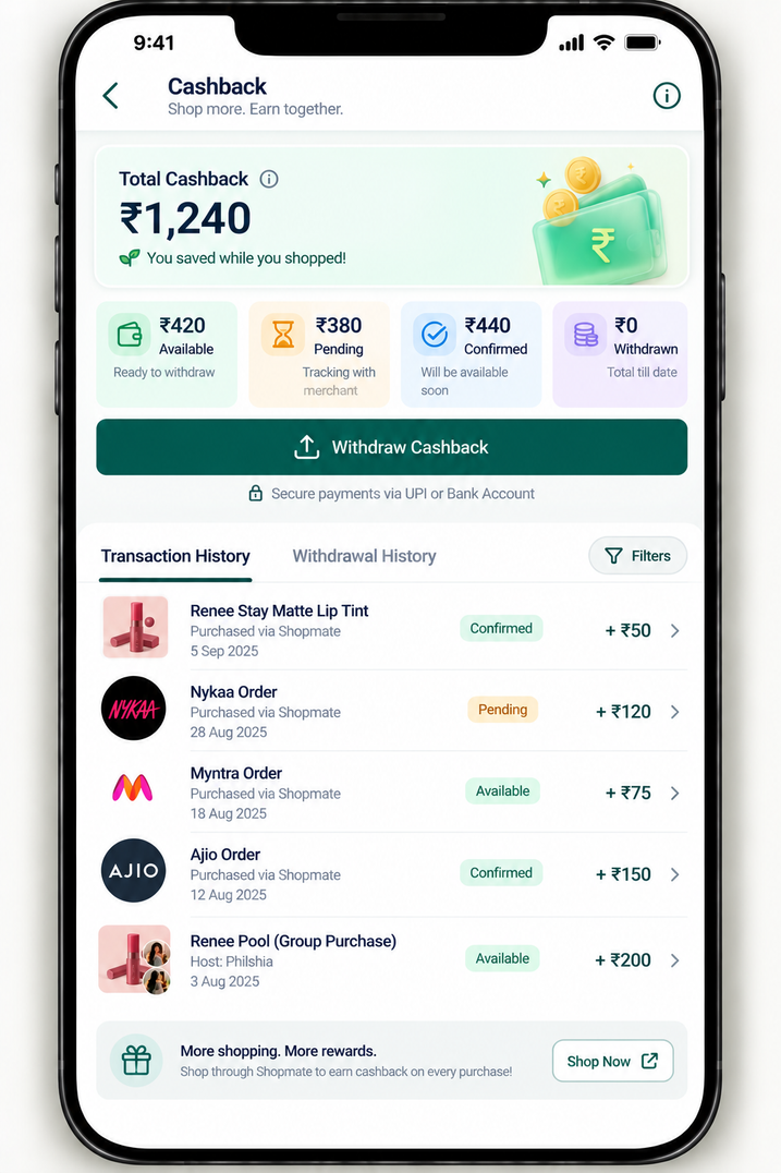 Shopmate know where your cashback stands. concept from the company presentation
